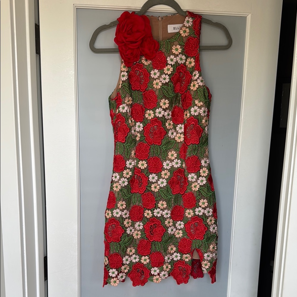 Elliatt Red and Green Floral Mini Dress